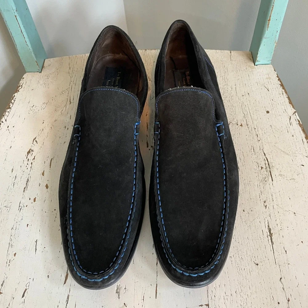 To Boot New York Adam Derrick Mens Black Suede Blue Stitch Loafers 11.5 Italy